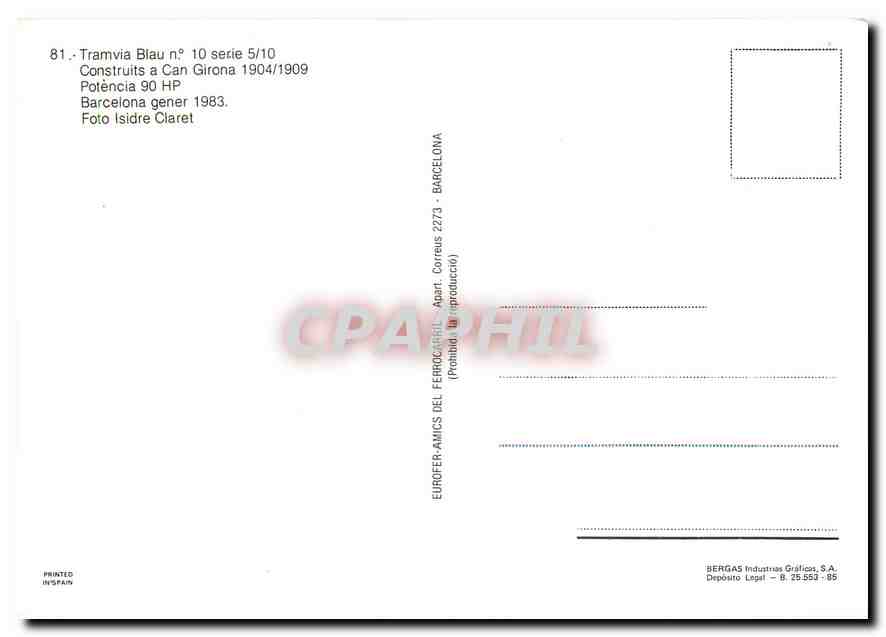 CPM Tramvia Blau n°10 — Verso