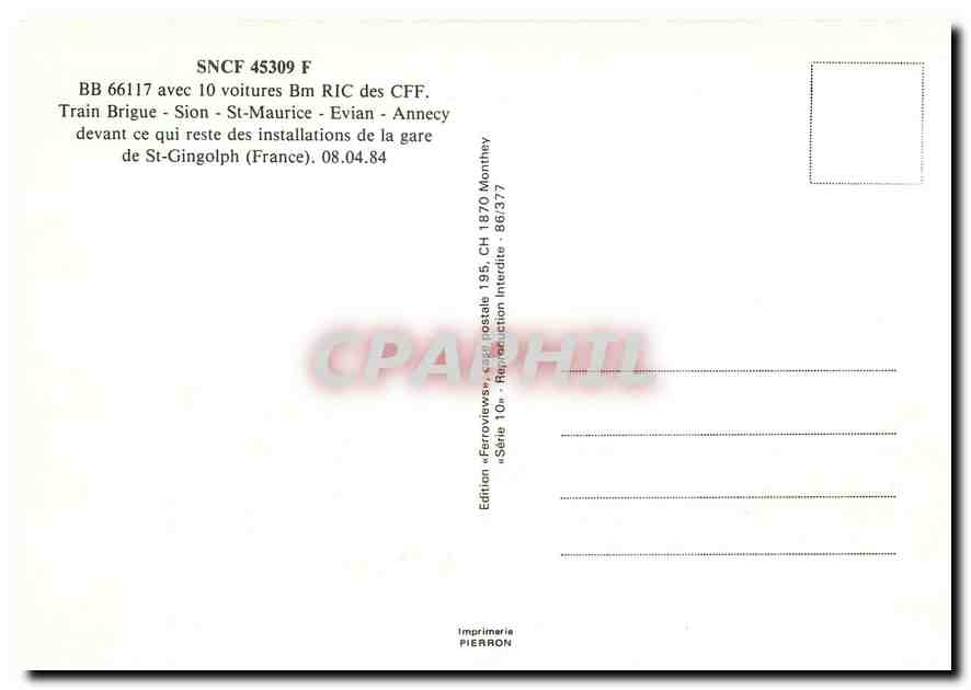 CPM SNCF 45309 F Train Brigue — Verso