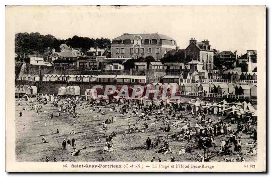 Saint-Quay-Portrieux (C.-du-N.) — La Plage et l'Hôtel Beau-Rivage — Phototypie A. Béret, Angers, n° 282