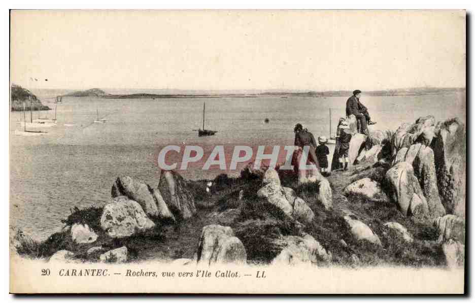 Carantec CPA Rochers vue vers l'ile Callot
