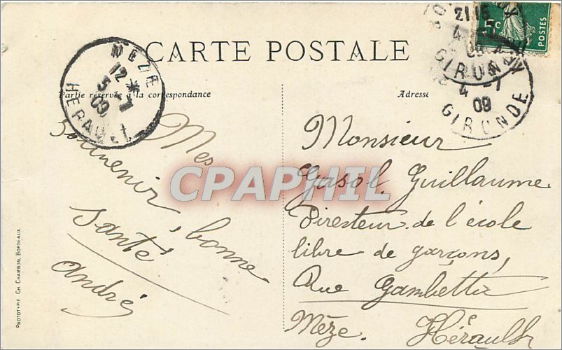 CPA BORDEAUX-La Fontaine des trois Graces — Verso