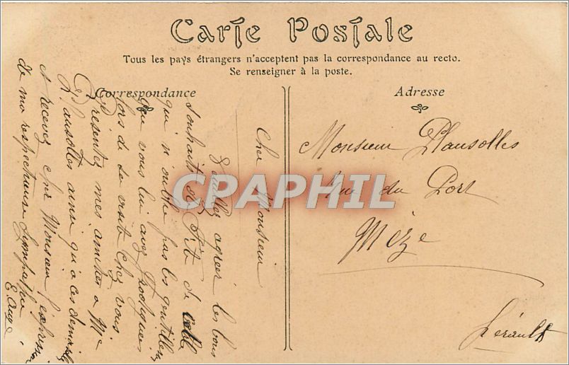 CPA PAU-entrée du Chateau  Cour d'Honneur — Rückseite