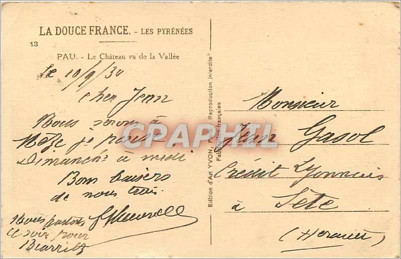 Le Château vu de la Vallée — Pau, Pyrénées — Édition d'Art YVON — Rückseite