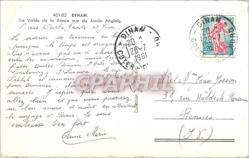 La Vallée de la Rance vue du Jardin Anglais — Dinan — éditeur inconnu, n° 407.02 — Verso