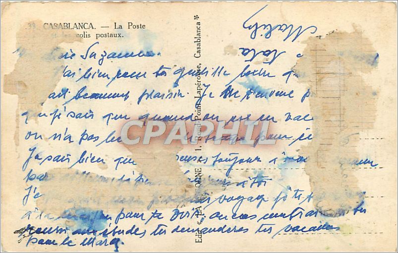 CPM CASABLANCA-La Poste — Back