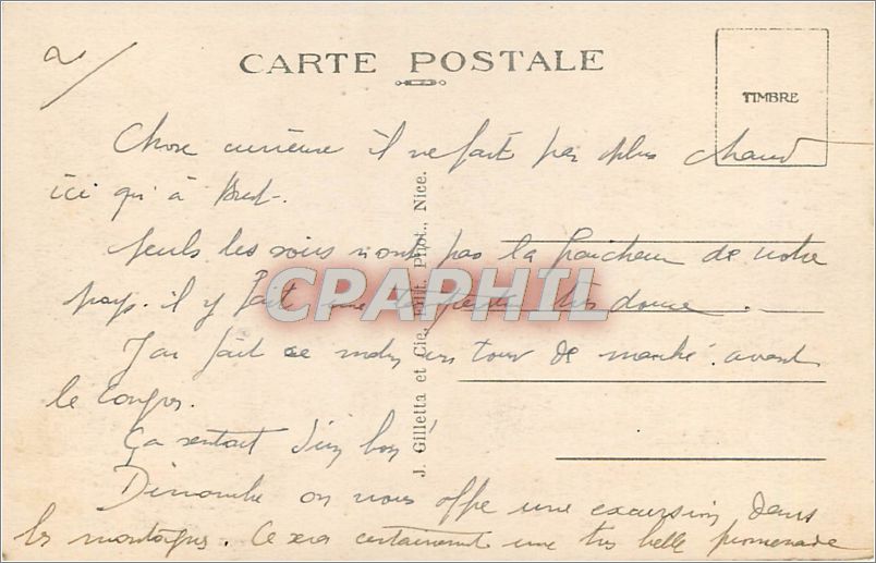 CPA NICE. Quai des Etats-Unis. E Mont-Bofon — Rückseite