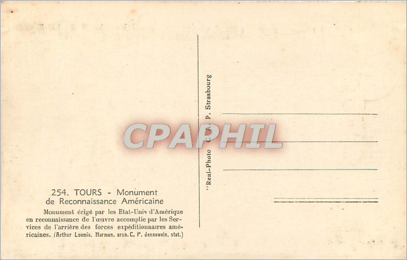 CPA 254 TOURS-Monument de reconnaissance américaine — Rückseite