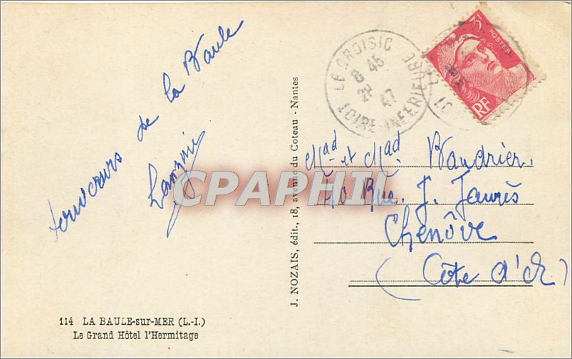 CPA 114 LA BAULE SUR MER (L-I) Le Grand Hotel l'Hermitage — Rückseite