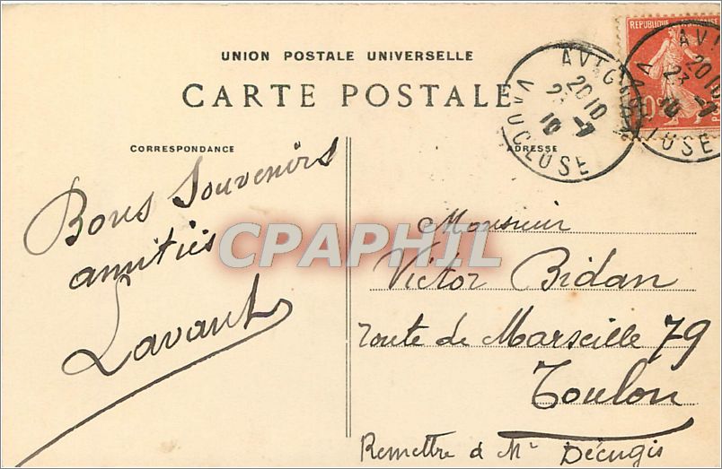 Avignon — Boulevard du Rhône et Profil du Pont Suspendu — F. Beau, éditeur, Avignon — Rückseite