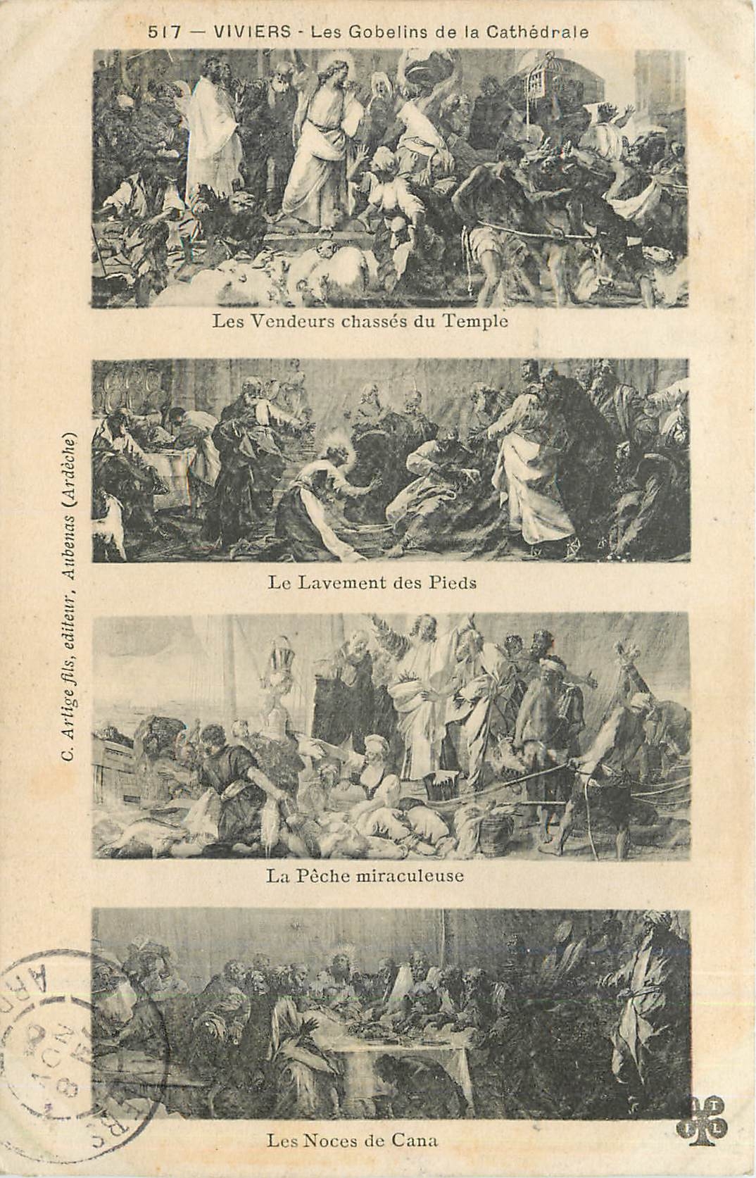 CPA VIVIERS- Les Gobellins de la Cathédrale Les vendeurs chasses du temple Le lavement des pieds