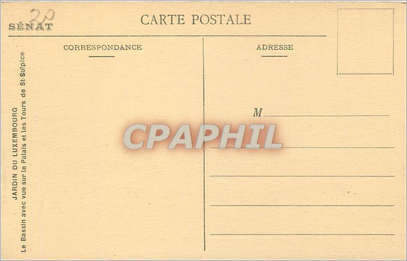 CPA Paris Jardin du Luxembourg Le bassin avec vue sur le palais et les tours de St Sulpice — Rückseite
