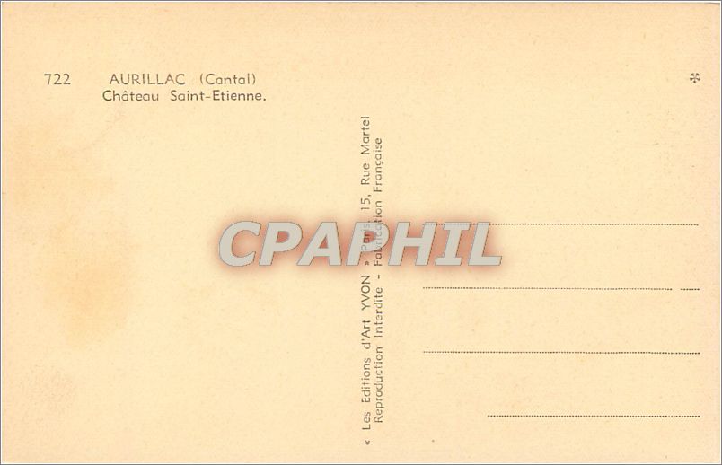 CPA AURILLAZ (Cantal) Chateau Sainte-Etienne — Rückseite
