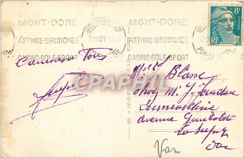 CPA le mont Dore .La Grande Cascade — Rückseite