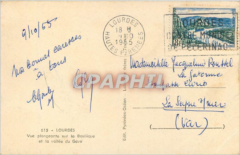 CPA LOURDES Vue plongeante sur la basilique et la vallée du Gave — Rückseite