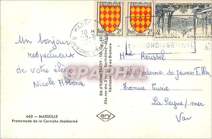 CPA MARSEILLE.Promenade de la Carniche Maldormé — Rückseite