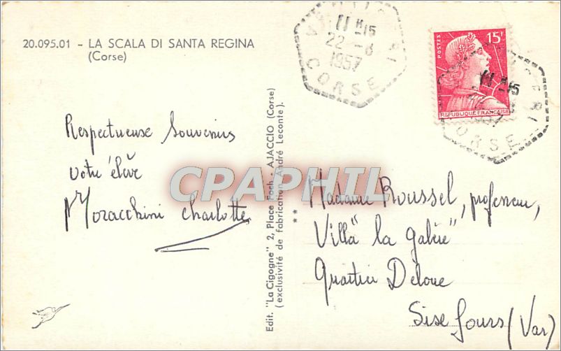 CPA LA SCALA DI SANTA REGINA (corse) — Rückseite