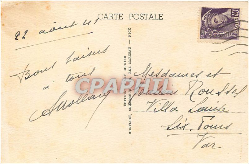 CPA NICE-Vue générale prise du Mont-Boron — Rückseite