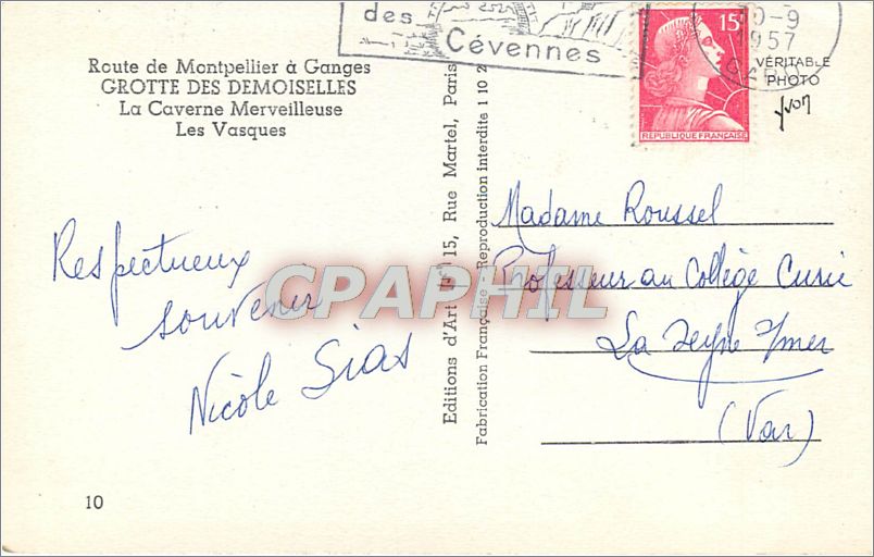 CPA ROUTE DE Montpellier a Ganges.GROTTE DES DEMOISELLES.La caverne Merveeilleuse.Les Vasques — Rückseite