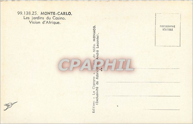 CPA MONTE-CARLO.Les Jardins du Casino. Vision d'Afrique — Rückseite