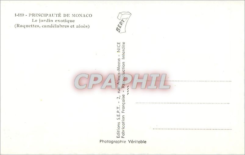 CPA principaute de monaco.Le Jardin exotique.(Raquettes candelabres et aloès) — Rückseite