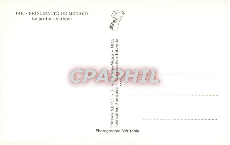 CPA principaute de monaco.Le Jardin exotique.(Raquettes candelabres et aloès) — Rückseite
