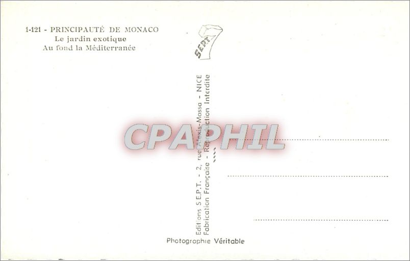 CPA principaute de monaco.Le Jardin exotique.(Raquettes candelabres et aloès) — Rückseite