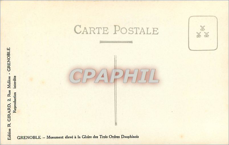 CPA GRENOBLE-Monument élevé à la Gloire Des Trois ordres Dauphinois — Rückseite