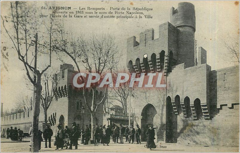 Avignon — Les Remparts — Porte de la République — éditeur F. Beau, n°64