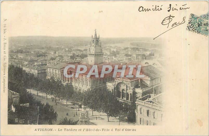CPA AVIGNON-Le theatre et l'hotel de Ville a Vol d'oiseau