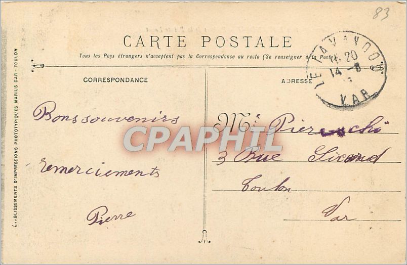 CPA Cavaliere pres LAVANDOU-Rochers de la Pointe Layet.Ligne du Sud de la France — Rückseite
