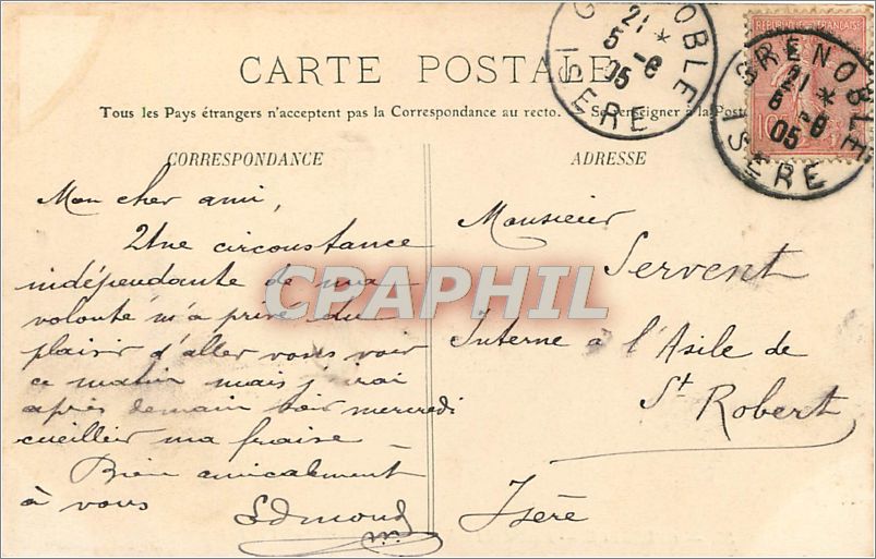 CPA GRENOBLE-Pont de l'Esplanade et les Fort Rabot et la Bastille — Rückseite