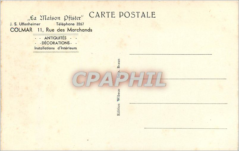 CPA COLMAR-MAISON FFISTER — Rückseite