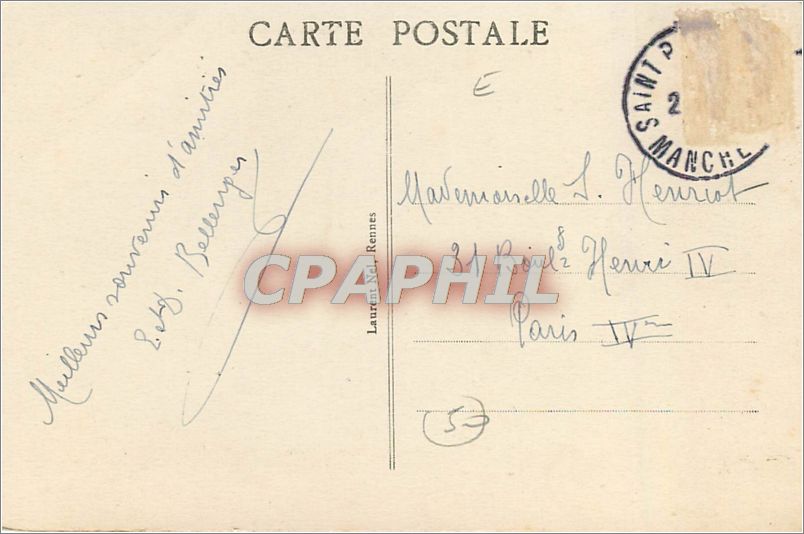 Saint-Pair-sur-Mer — La Crête et la Pointe de Granville — éditeur Laurent, Rennes, n° 726 — Rückseite