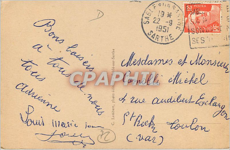 CPA SABLE (Sarthe)-L'Eglise Notre Dame  vue du Chateau — Rückseite
