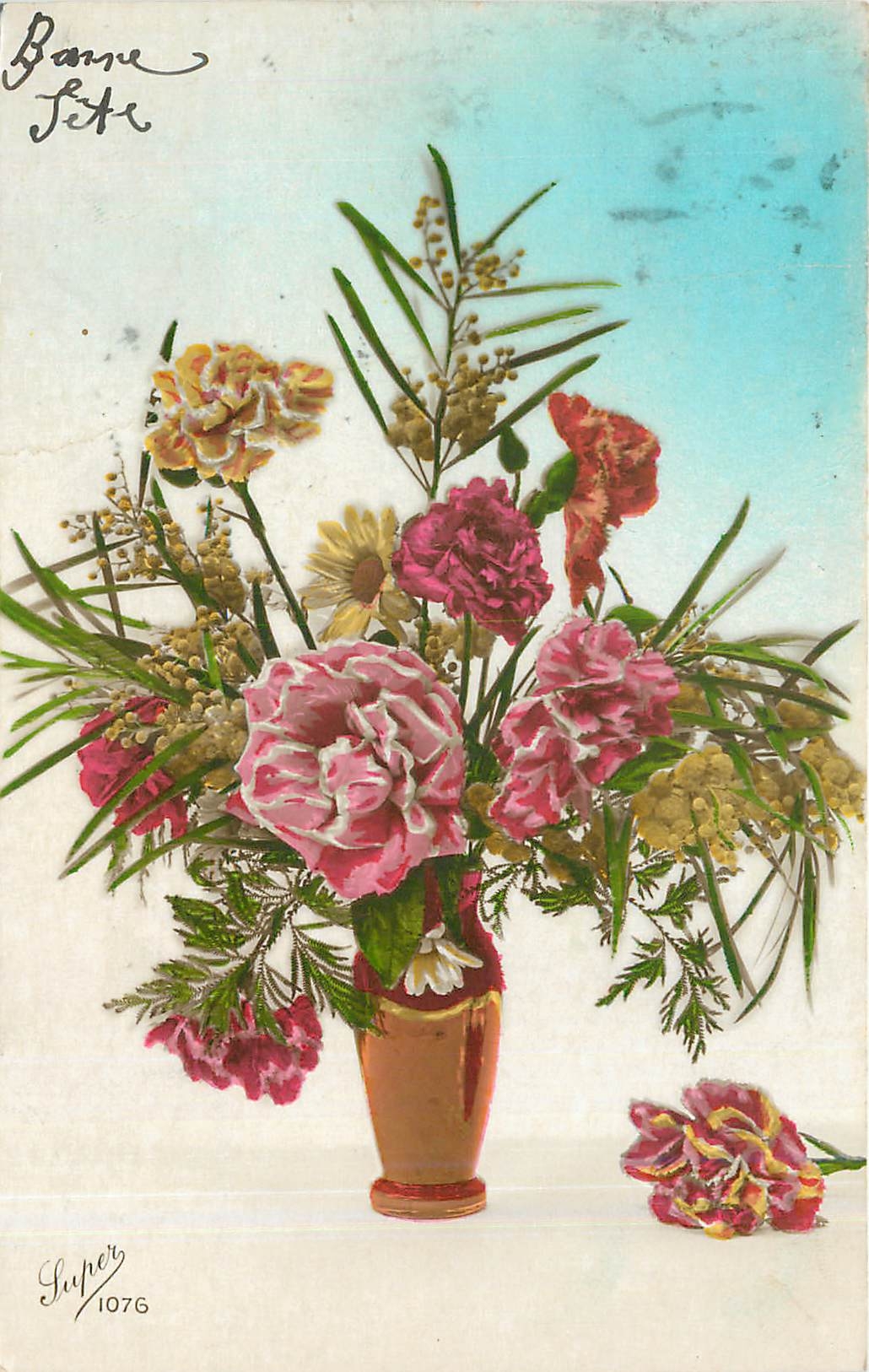 CPA VŒUX Fleurs