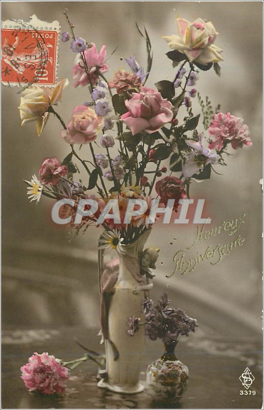 CPA VŒUX Fleurs