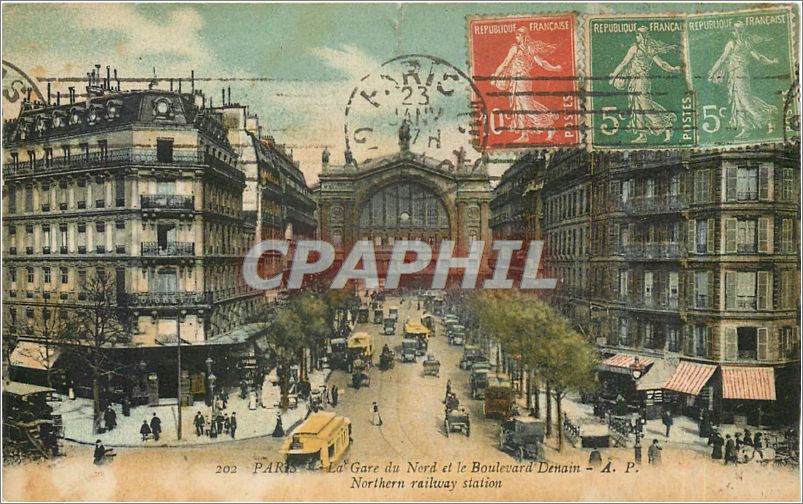CPA PARIS-La gare du Nord et le Boulevard Denain-A.P