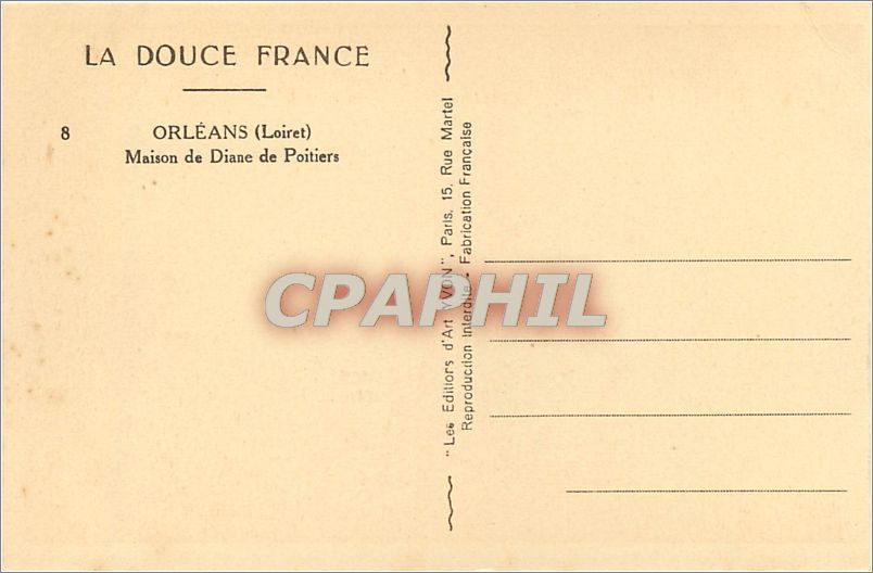 CPA LA DOUCE FRANCE-ORLEANS(Loiret)  Maison de ane de Poitiers — Verso