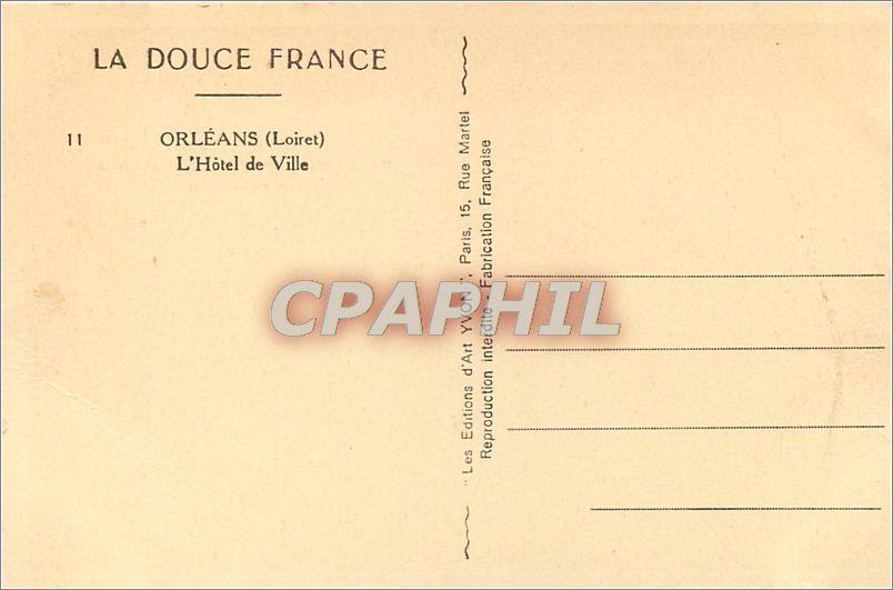 Orléans — L'Hôtel de Ville — Les Éditions d'Art Yvon, Paris — Verso