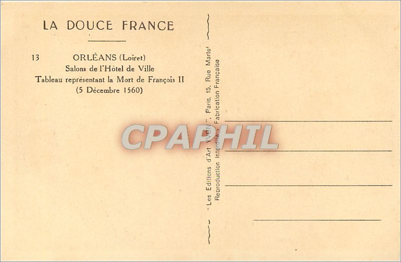 CPA LA DOUCE FRANCE-ORLEANS(Loiret)  Salon de l'Hotel de Ville.Tableau representant la Mort de Franc — Rückseite