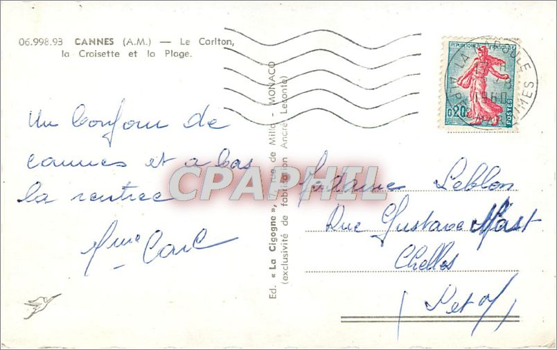 CPM CANNES (A M)-Le carlton.la Croisette et la Plage — Rückseite