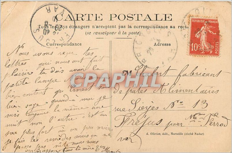 Marseille — Quai de la Fraternité et Vieux Port — M. Ollivier, édit. (cliché Nadar) — Série N° 13 — Verso