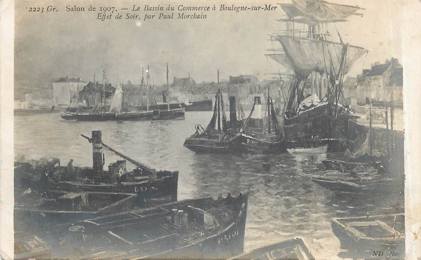 CPA Salon de 1907 Le Bassin du Commerce a Boulogne sur Mer Effet de Soir par Paul Morchain 
