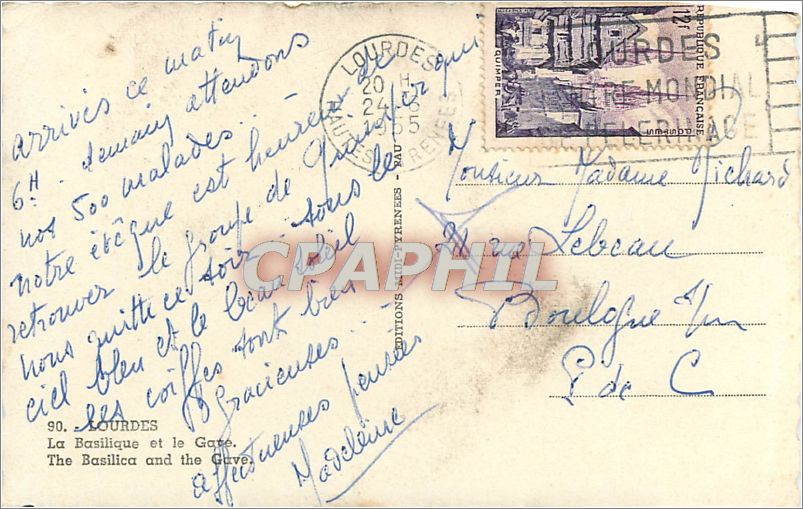 CPA Lourdes La Basilique et le Gare  — Verso