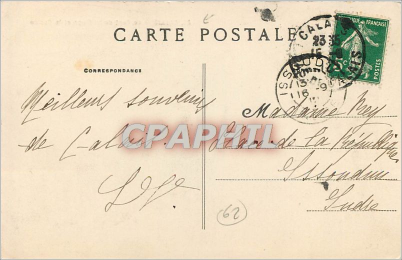 CPA Calais Le Pont de la Plage et le Casino Tramway — Rückseite
