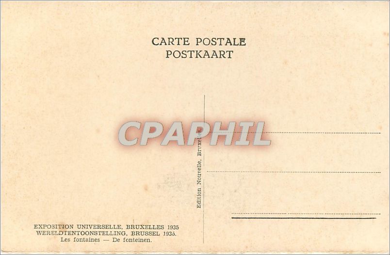 Les fontaines — Exposition Universelle, Bruxelles 1935 — Édition Nouvelle — Rückseite