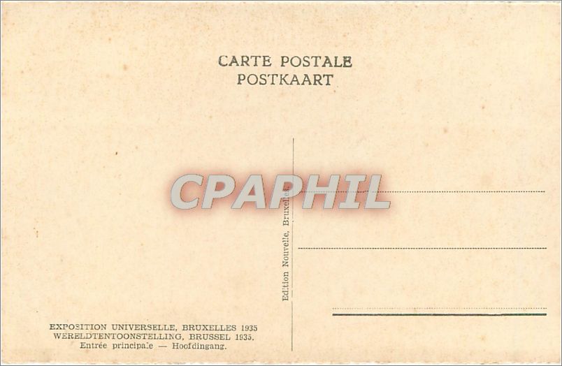 Entrée principale — Exposition Universelle — Édition Nouvelle, Bruxelles 1935 — Rückseite