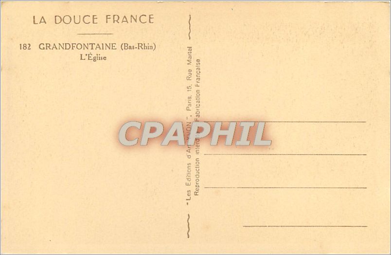 Grandfontaine (Bas-Rhin) — L'Église — Les Éditions d'Art MON, Paris — Rückseite
