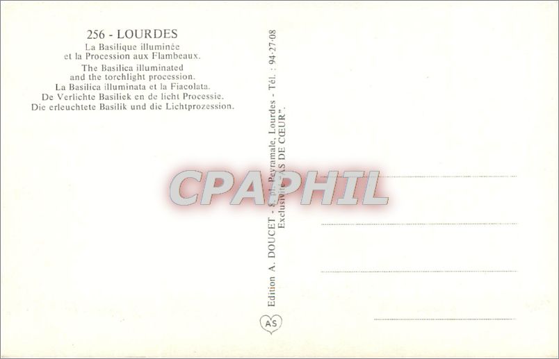 CPA Lourdes La Basilique illuminee et la Processionaux Flambeaux  — Verso