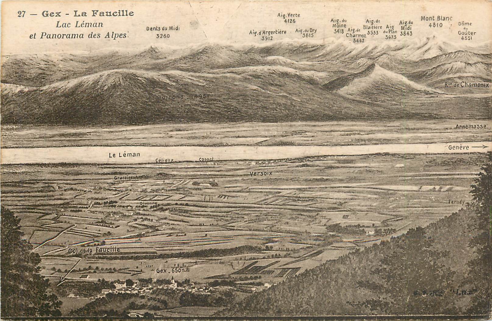 CPA Gex La Faucille Lac Leman et Panorama des Alpes 